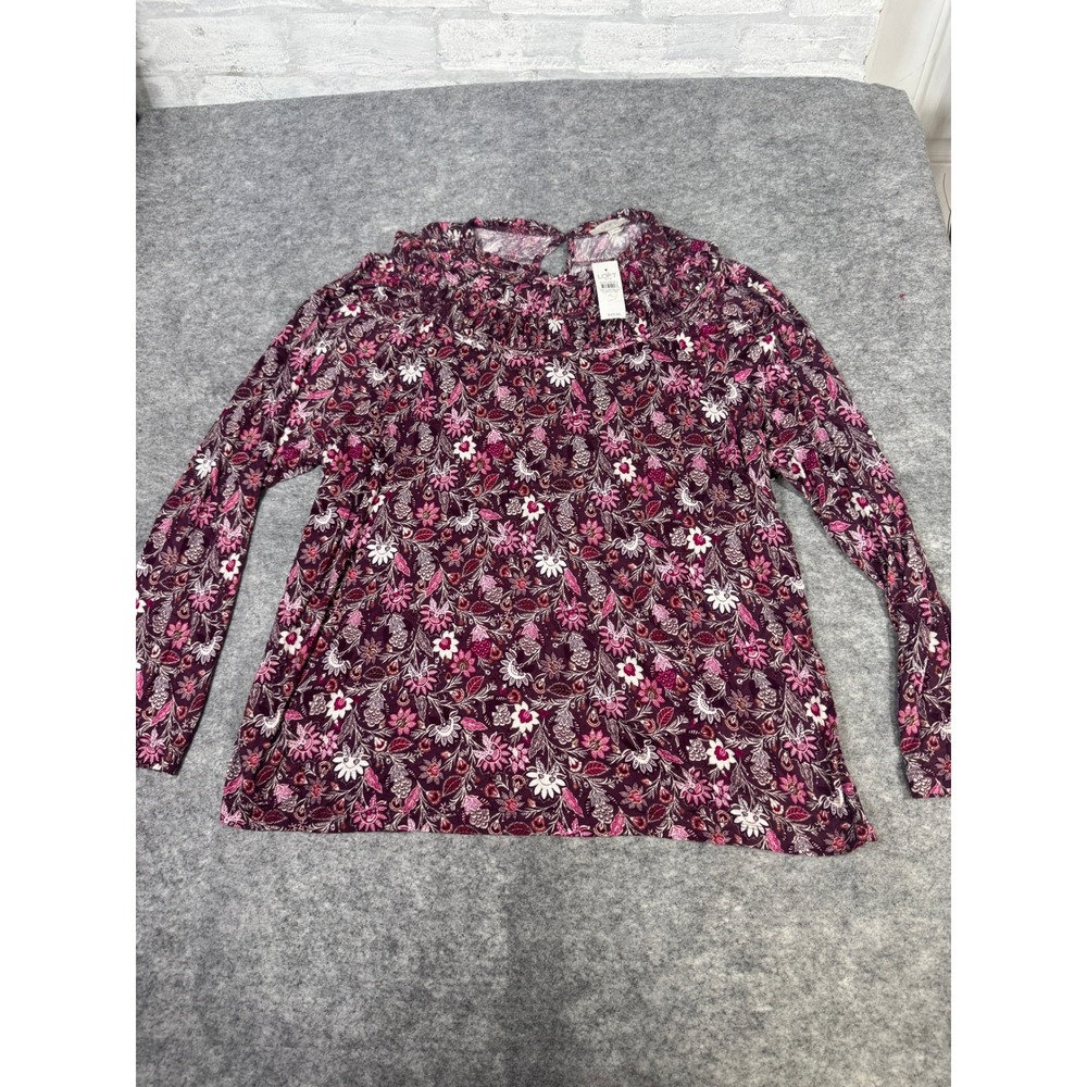 Loft Outlet Womens XL Burgundy Floral Paisley Smocked Long Sleeve Blouse NWT